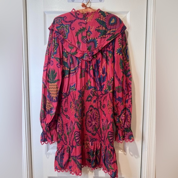 FARM Rio Sunset Tapestry Blush Mini in Red Smocked Cotton Dress size Large EUC - Picture 3 of 12